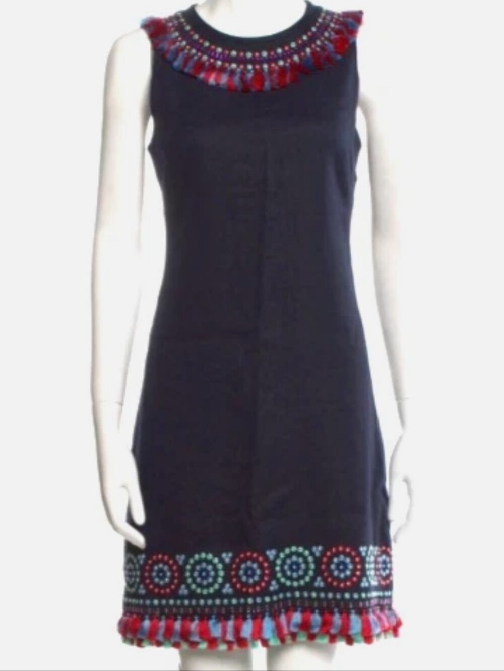 Kate Spade Embroidered Bead Accents Vintage Linen Dress Size M/12
